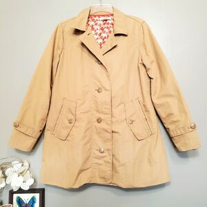 Coldwater Creek Trenchcoat Womens Size 8 Tan Mid Length Elephant Lining READ